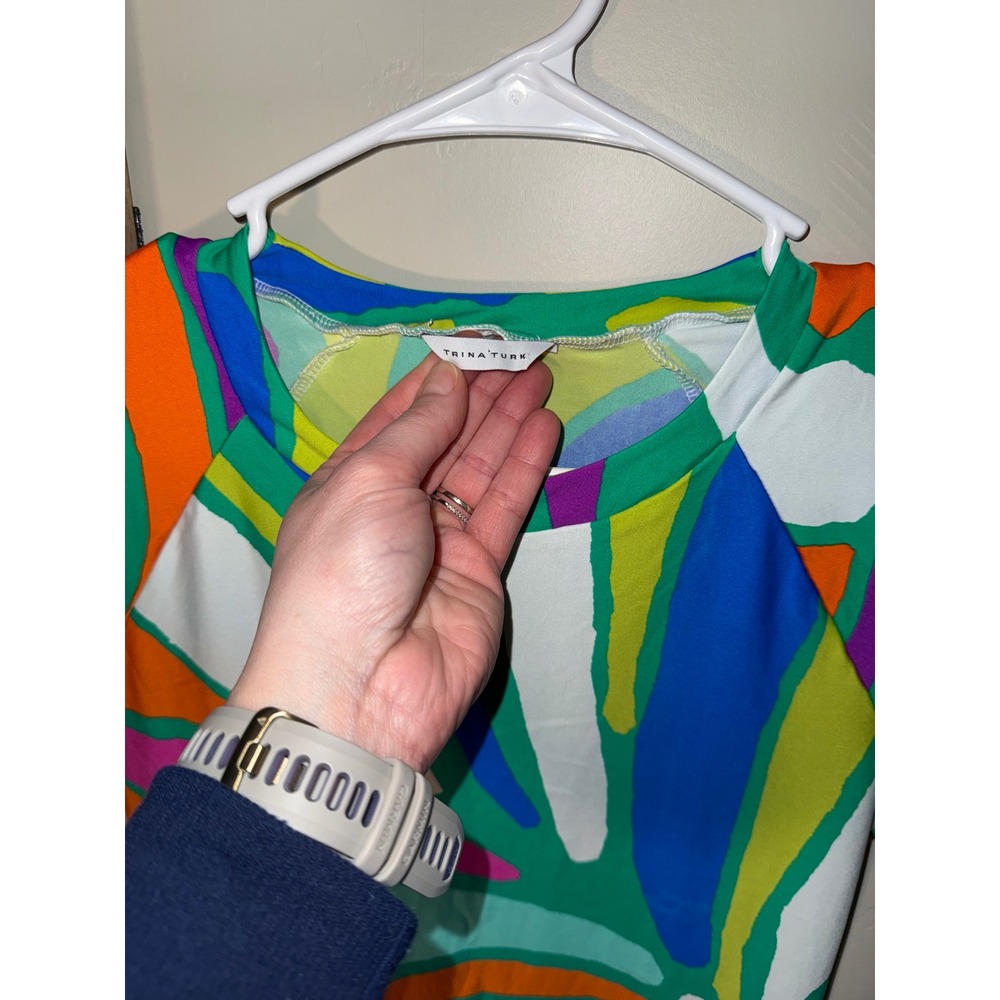 Trina Turk Womens Multi Color Abstract Print Short Sleeve Rash Guard Swim Top - Picture 3 of 7